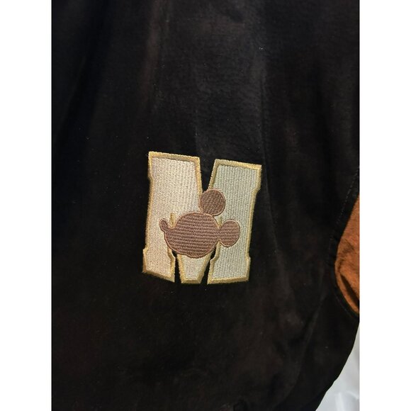 Vintage Disney Store Mickey Mouse Varsity Jacket Size M Black & Brown Suede Slee - Picture 2 of 9